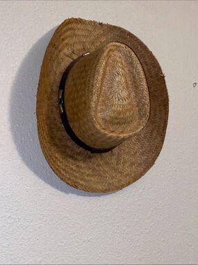 Mary Jane Tan Straw Fedora with Black Band Used Gus Condition